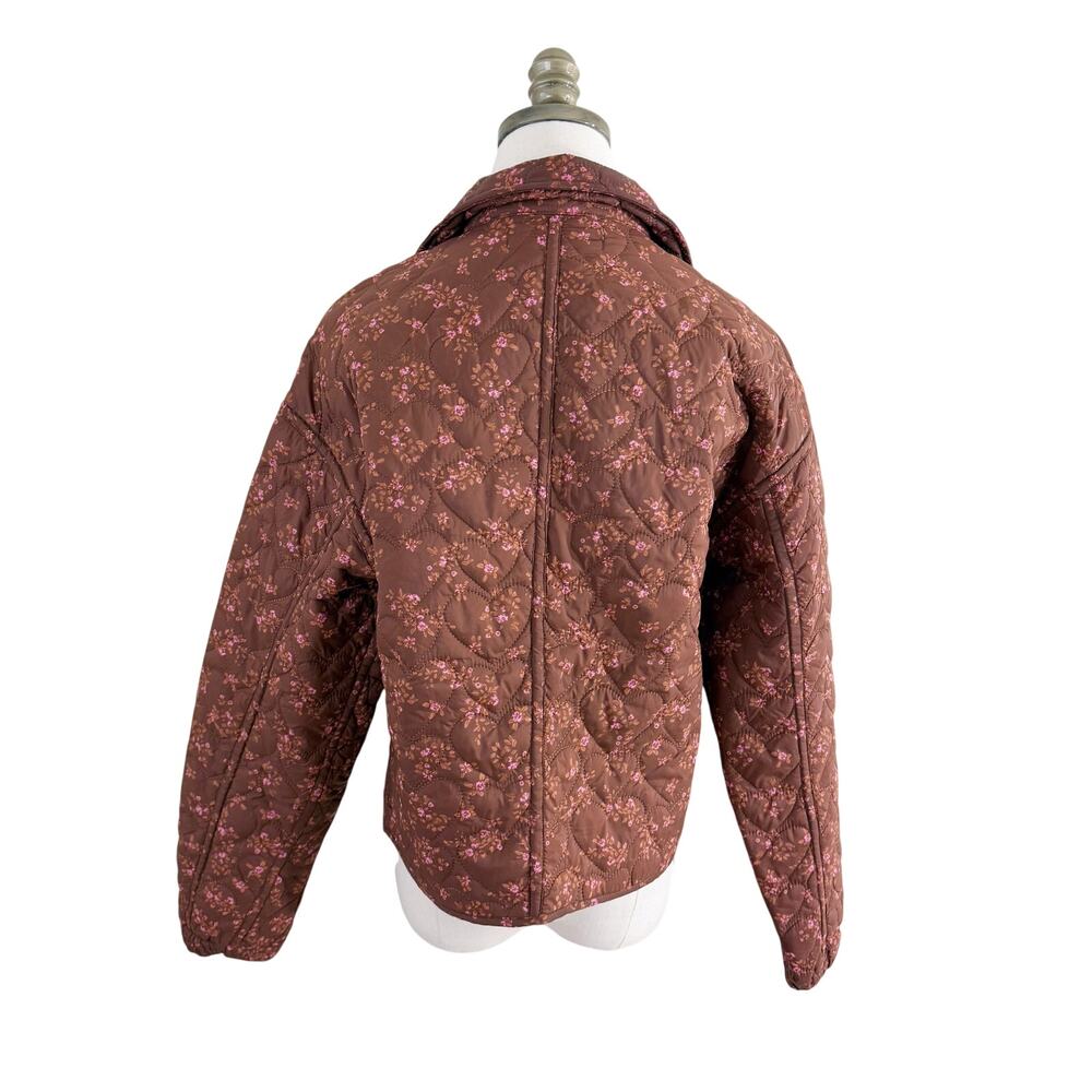 Saltwater Luxe Brown/Pink Floral Print Lightweight Quilted Jacket Women's Sz Med - Picture 6 of 10
